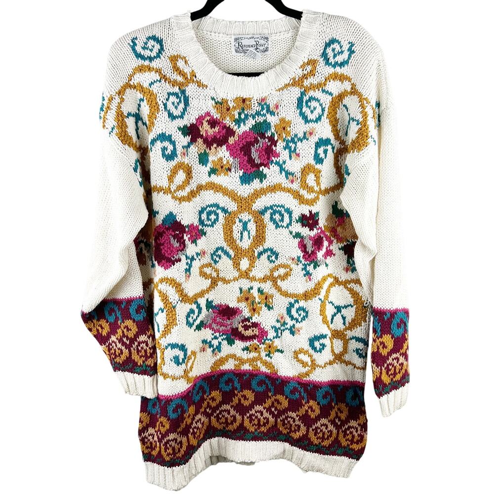 Reference Point Vintage Gold & Burgundy Tunic Sweater Western‎ Boho (L)